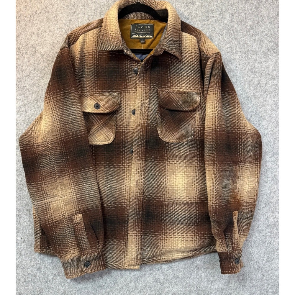 Jachs New York Mens Brown Plaid Flannel Shirt Jacket Lined XL